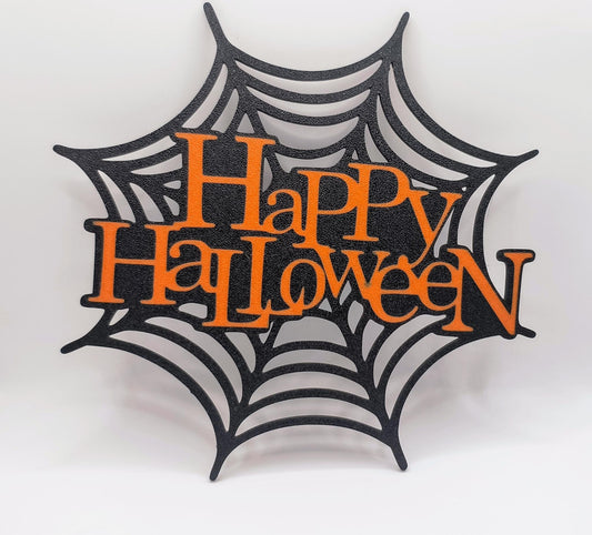 Black Spiderweb Happy Halloween Sign for Mantle/Wall